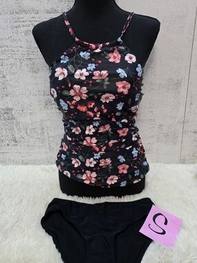 Floral Black & Pink High-Neck Women’s Bikini Tankini
